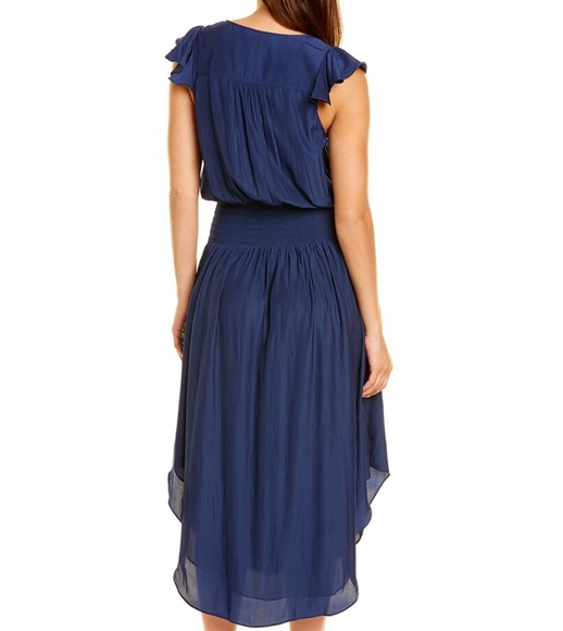 Ramy Brook New York Reina Blue Silky Midi Dress Size L - Picture 11 of 11